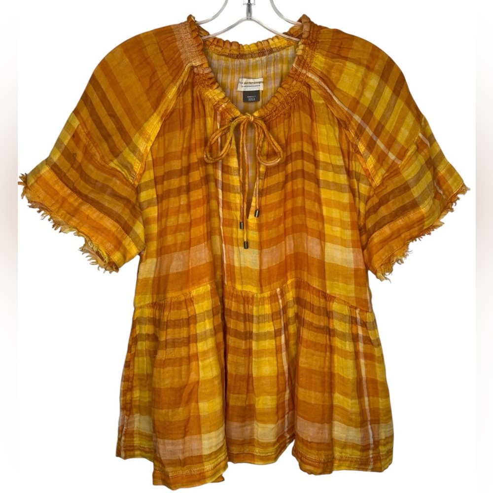 Anthropologie Pilcro The Bette Babydoll Top Size Small Plaid Orange Boho